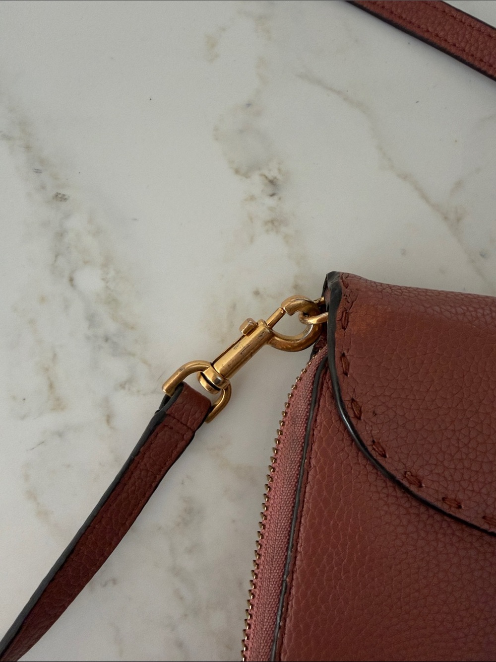Tory Burch Small Leather Crossbody in Warm Chestnut - Picture 2 of 6